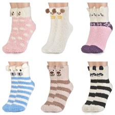Womens Cozy Christmas Socks Fluffy Warm Sleep House Thermal Girls Boys 6 Pair
