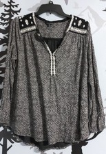Woman  s Lucky Brand Embroidered Peasant Long Sleeve Lightweight Boho Top.sz 1x