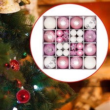 44Pcs Christmas Balls Ornaments, Decorative pink and white