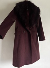 MONSOON BURGUNDY RED LONG SLEEVES FAUX FUR COLLAR WOOL COAT OUTERWEAR JACKET UK8