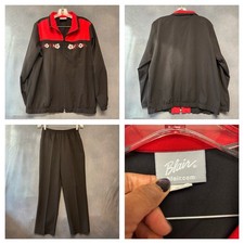 Vintage Blair Black Red Floral Embroidered Windbreaker Set Medium Track Suit