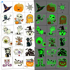 112 Pcs 2" x 2" Glow Halloween Tattoos for Kids, Luminous Large, Multicolor