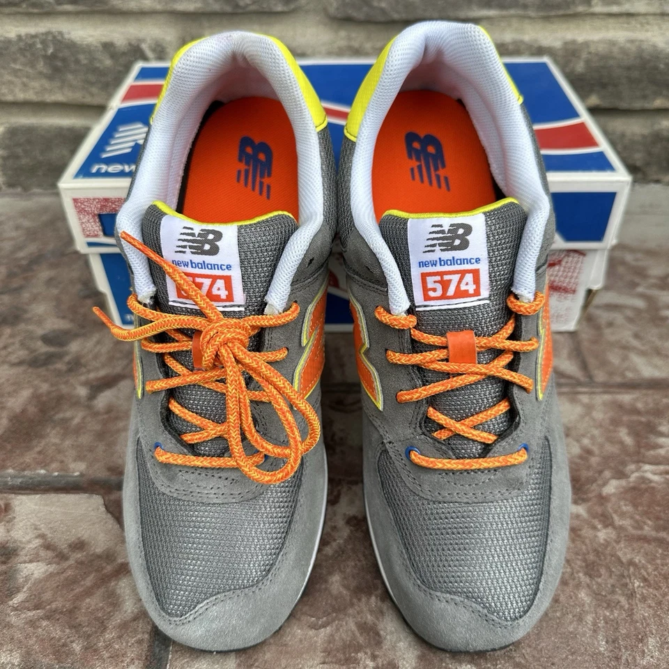 Talla 7 - NEW BALANCE 574 Grandes Niños Jóvenes Zapatos Atléticos Tenis Gris Naranja Foto 2 de 4