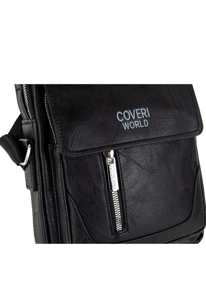 ASOS DESIGN - Borsa a tracolla in pelle sintetica nera con monogramma