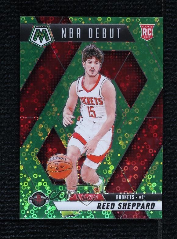 2024-25 Mosaic NBA Debut Fast Break Neon Green Prizm 4/5 Reed Sheppard Rookie RC