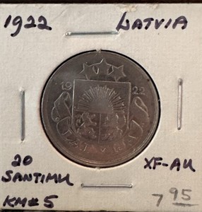 1922 Latvia 20 Santimi KM# 5 Low Mintage