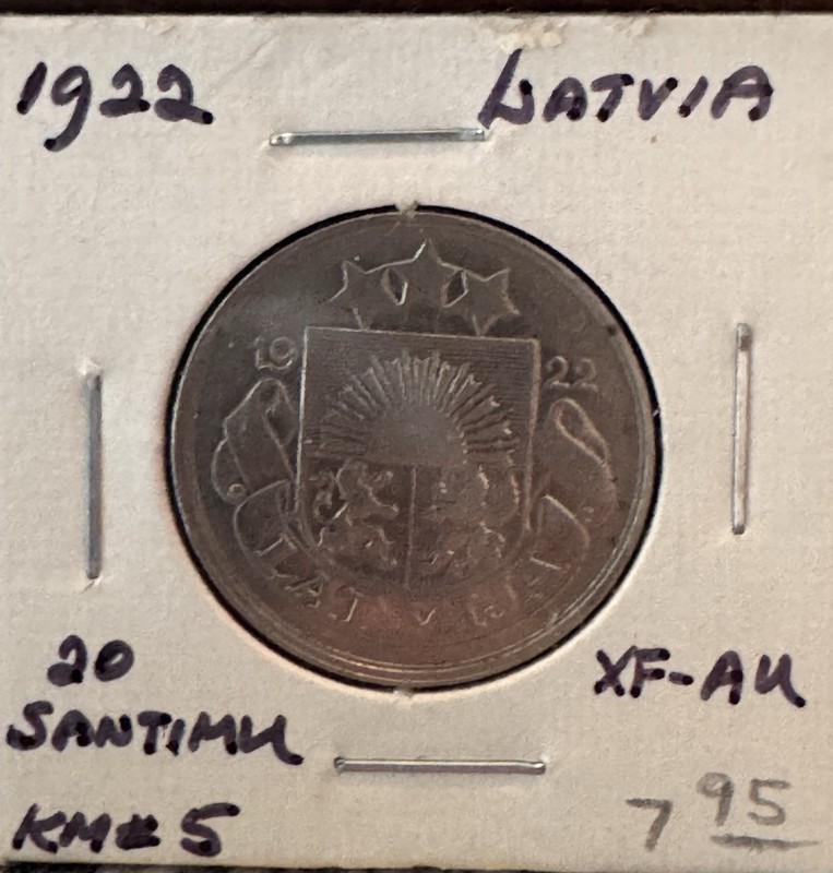 1922 Latvia 20 Santimi KM# 5 Low Mintage