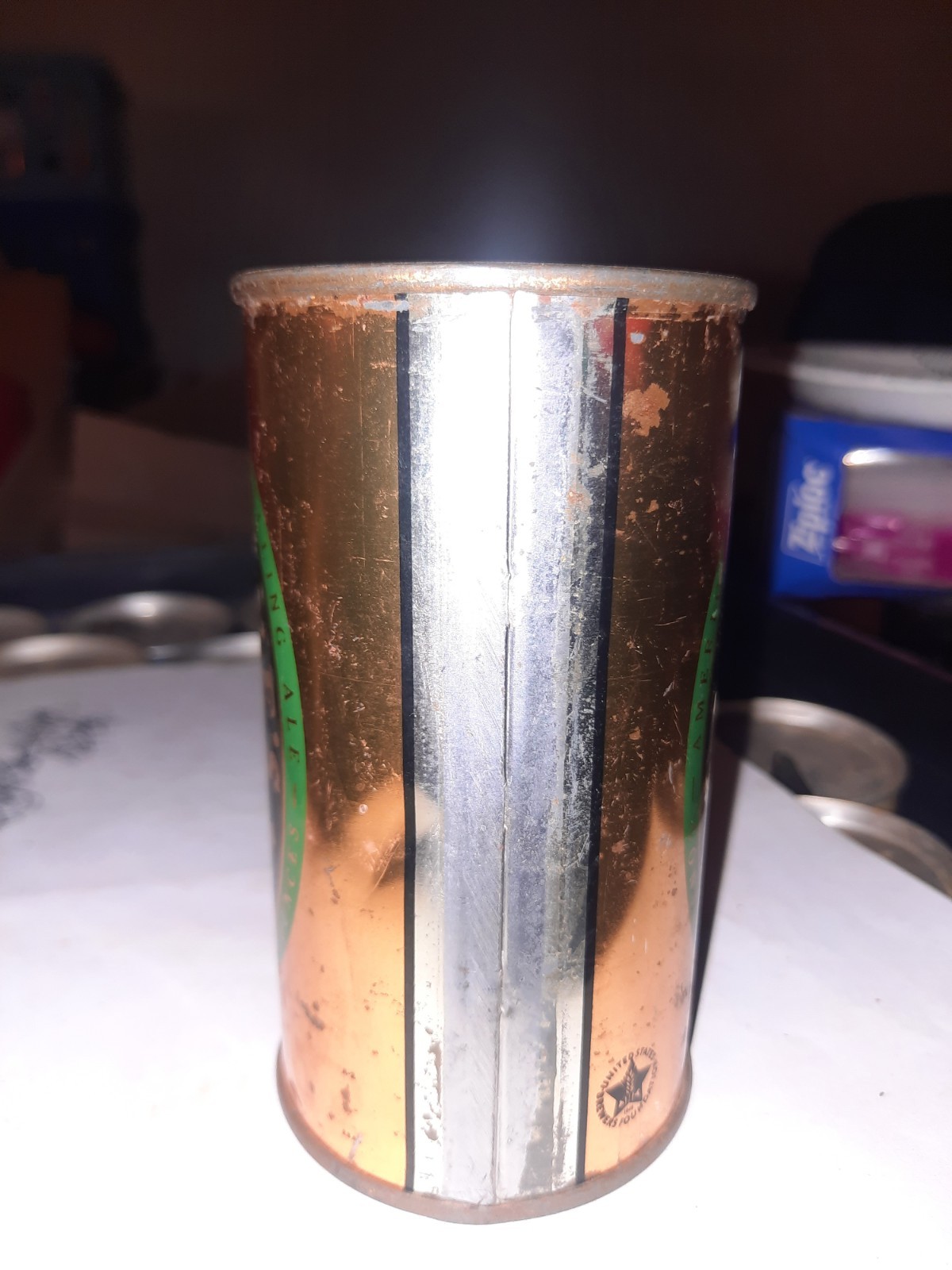 BALLENTINE ALE 2 SIDED EMPTY B/O 12 OZ FLAT TOP STRAIGHT STEEL BEER CAN