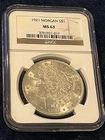 Uncirculated 1921 Morgan Dollar MS63 NGC Graded Slabbed Silver - Free Shipping