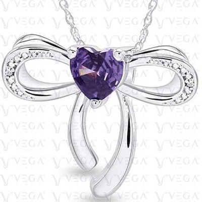 3.30Crt Heart Natural Amethyst & Diamond 18k White Gold Plated Pendant No Chain