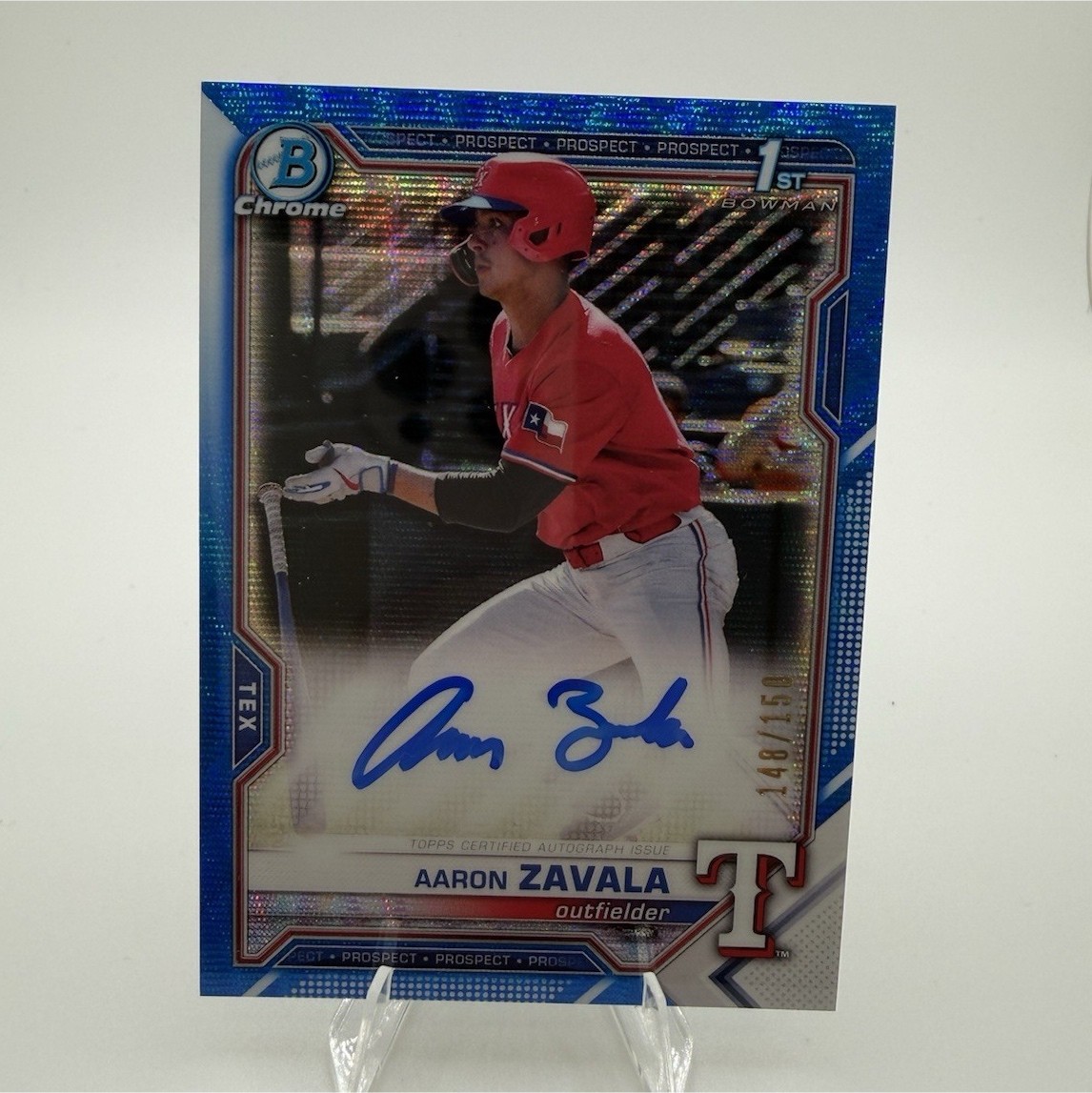 2021 Bowman Chrome Draft Aaron Zavala #CDA-AZ Blue Wave Refractor #/150 Auto