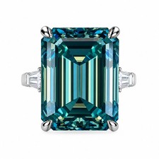 50.00 Ct Emerald Cut Blue Diamond Ring 925 Silver With Certificate Certified
