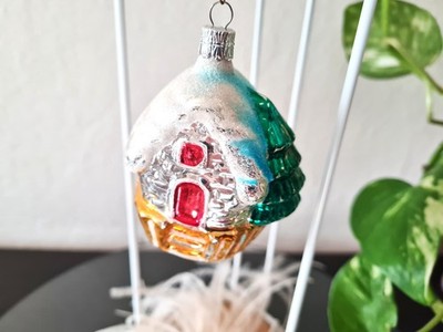 Rustic House Glass Ornament Vintage 50s German Christmas Gingerbread Bauble