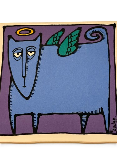 Vintage Ursula Dodge Signature Housewares Ceramic Trivet Blue Winged Cat Tile - Picture 2 of 5
