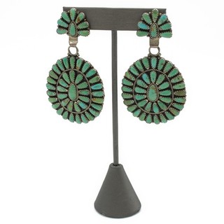 Navajo Signed Larry Moses Begay Sterling Turquoise Petit Point Earrings #S6107 1