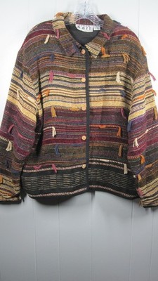 Keren Hart Tapestry Jacket Womens XL Multi-Color Tassels Western 90's Boho Artsy