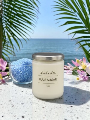 Wood wick  BLUE SUGAR Aquolina type  scented  Leah's Lite Candle  16 OZ