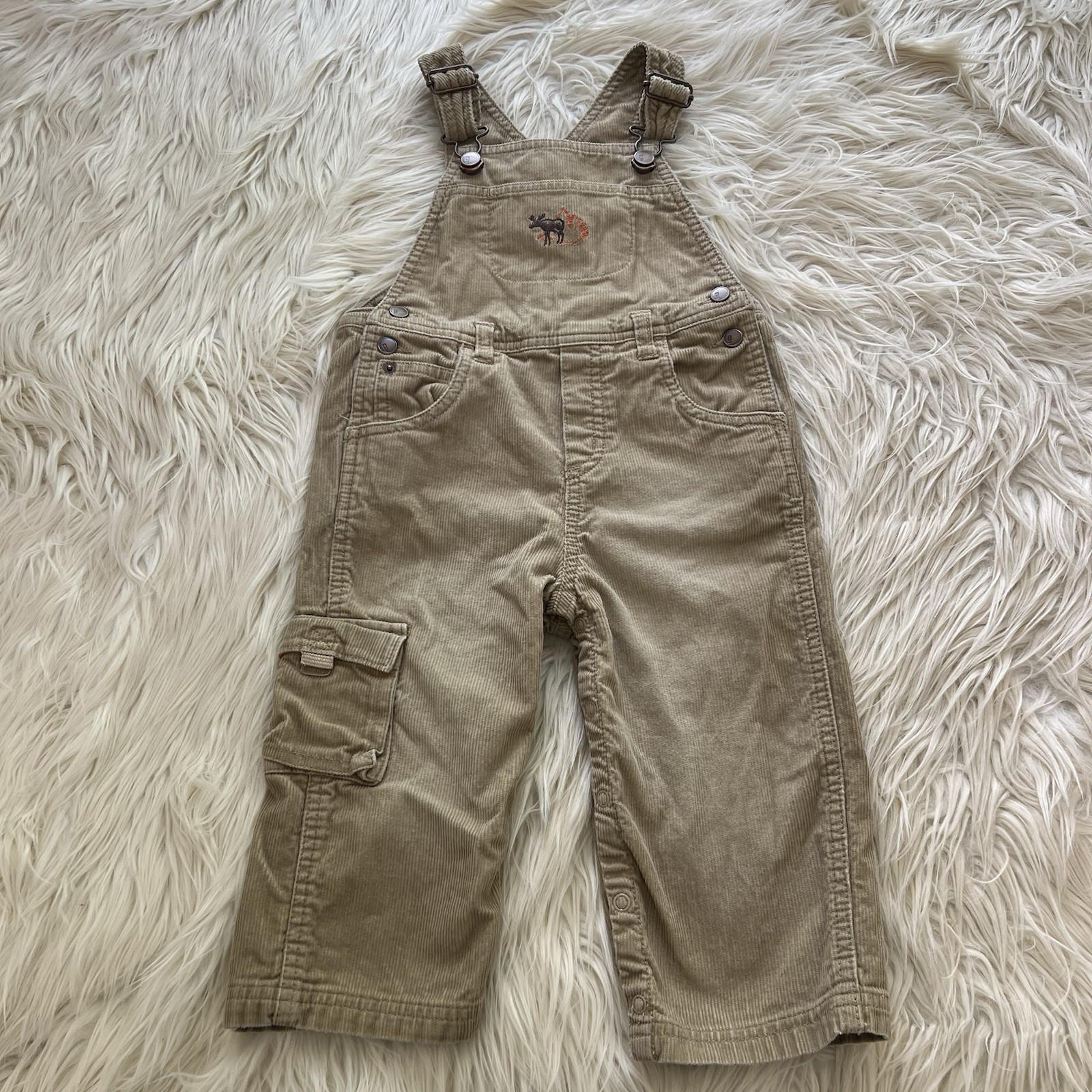 Vintage Y2K Gymboree Beige Corduroy Overalls Embroidered Moose Size 18-24 Months
