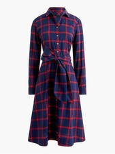 J. Crew BC711 Red Blue Plaid Tie-Waist Flannel Shirt Dress Sz 8
