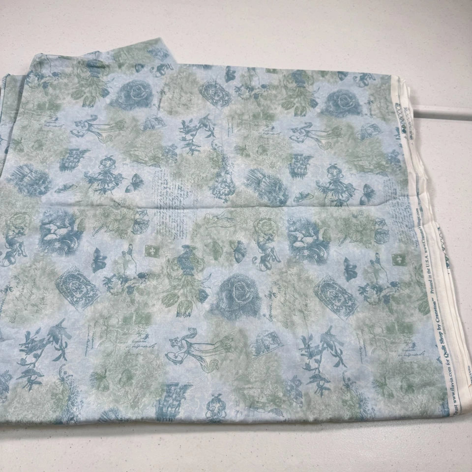 Tela Cranston Azul Toile Floral Escritura De Colección País Francés 43x216 6 yardas Foto 3 de 4
