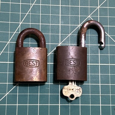 Vintage Pair BEST Brass 3.5  Padlock Lock One Working Key.