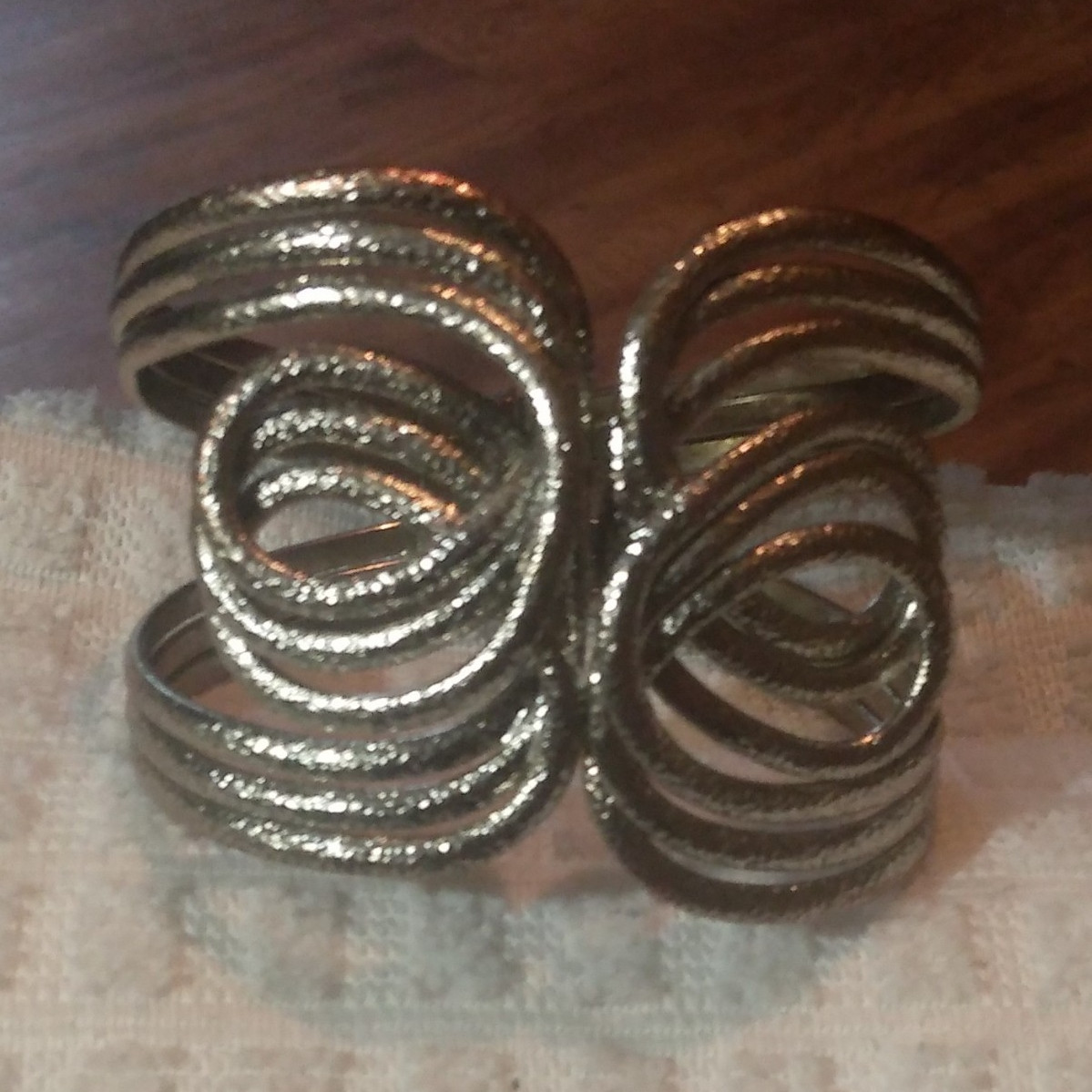 Silver-Tone Metal Open Cuff Bracelet with Spiral Coil Swirl Design, No Stone
