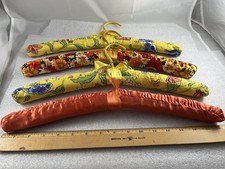 4 Vintage Padded Clothes Hangers 3 Florals  1 Orange Satin