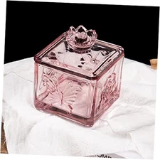 Glass Candy Dish with Lid,Embossed Covered Glass Candy Jar Dishes with Pink