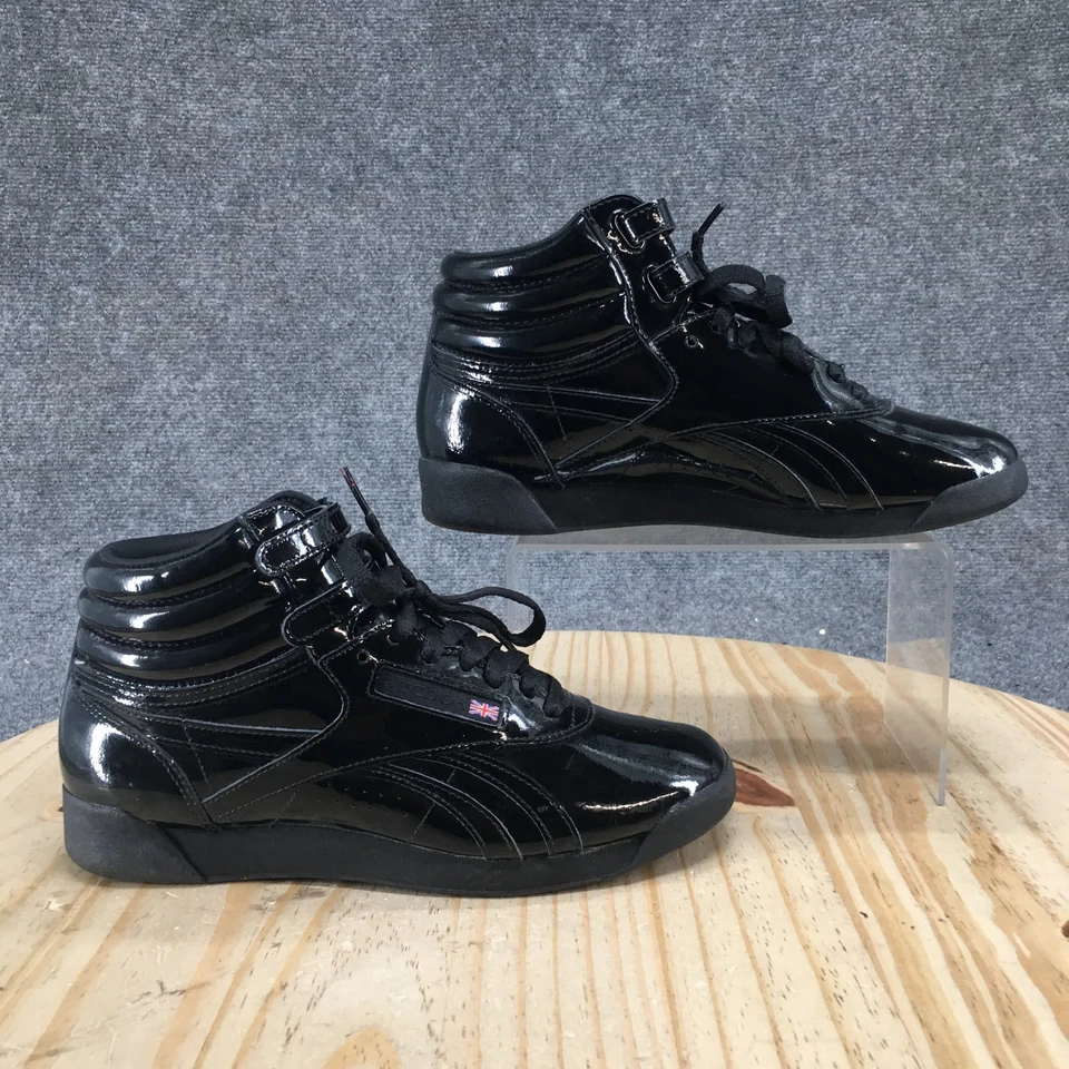 Reebok Shoes Womens 8 Classic Freestyle Hi Sneakers Black CN2822 Patent Leather - Image 2 of 4