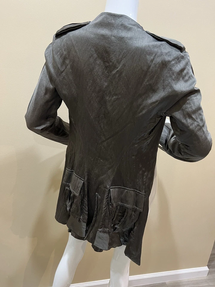 Haider Ackermann Olive GreenSilk With Metallic Thread Tuxedo Blazer Sz 38 - Image 2 of 4