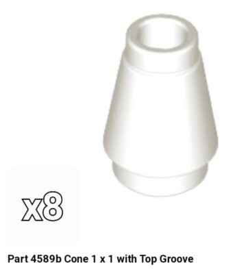 NEW LEGO Parts 4589b WHITE Brick Cone 1x1 Top Groove Lot of 8
