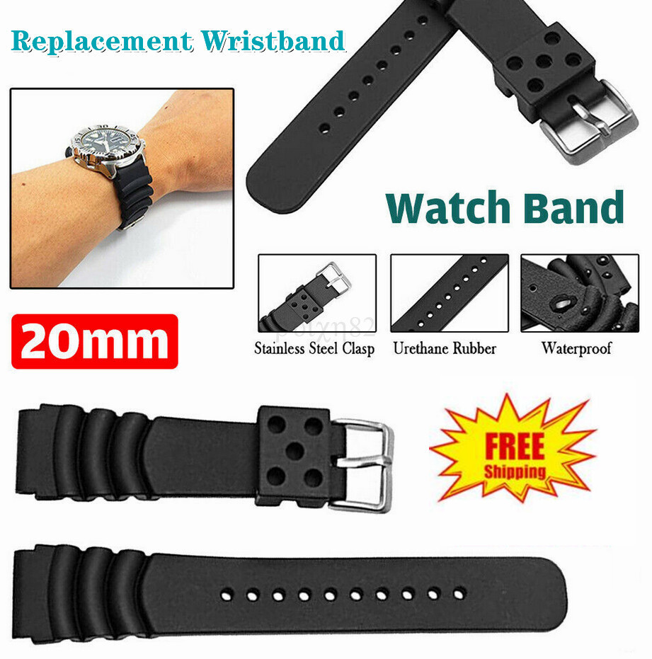 For Seiko Dive Watch Black Sports Silicone Band Replacement Wristband Strap 20MM