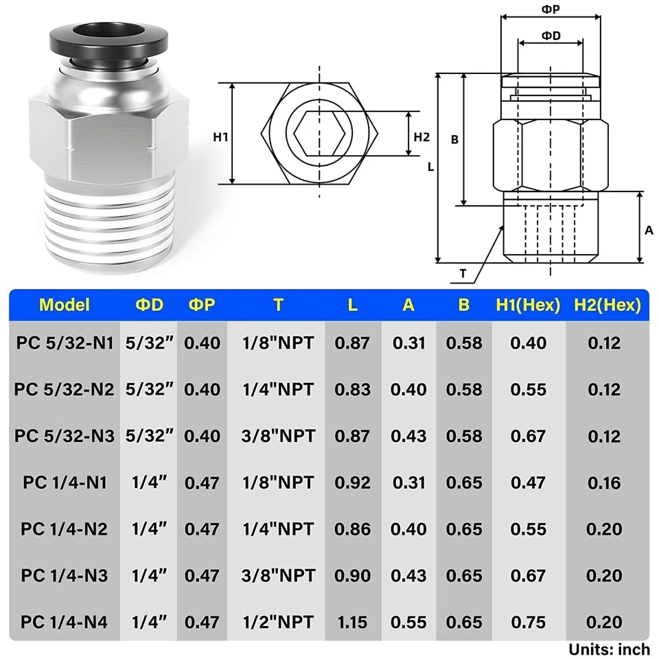 Pneumatic 3/8 OD Tube x 3/8 NPT Male Connector Air Push to Connect Fitting 10Pcs - Image 2 of 4