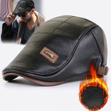 Leather Beret Hat Retro Newsboy Warm Cap Duckbill Visor Boinas Flat Caps For Men
