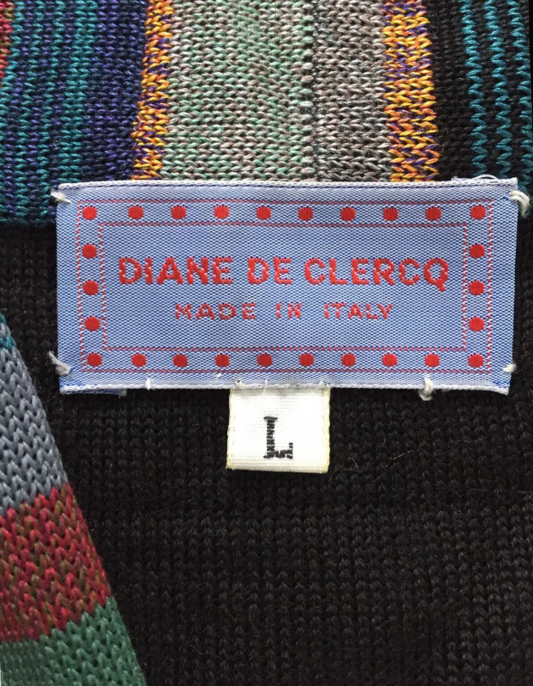 DIANE DE CLERCQ Vintage Knit Sweater-Vest Black + Multicolor Wool Silk Italy L - Image 2 of 4