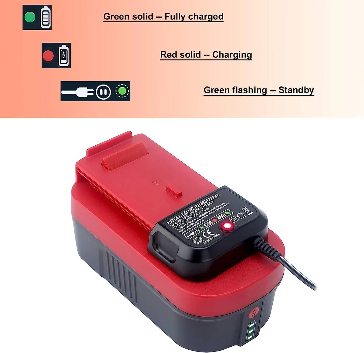 Battery Charger for Black & Decker 9.6V-18V Power Tools Ni-CD & Ni-MH Battery