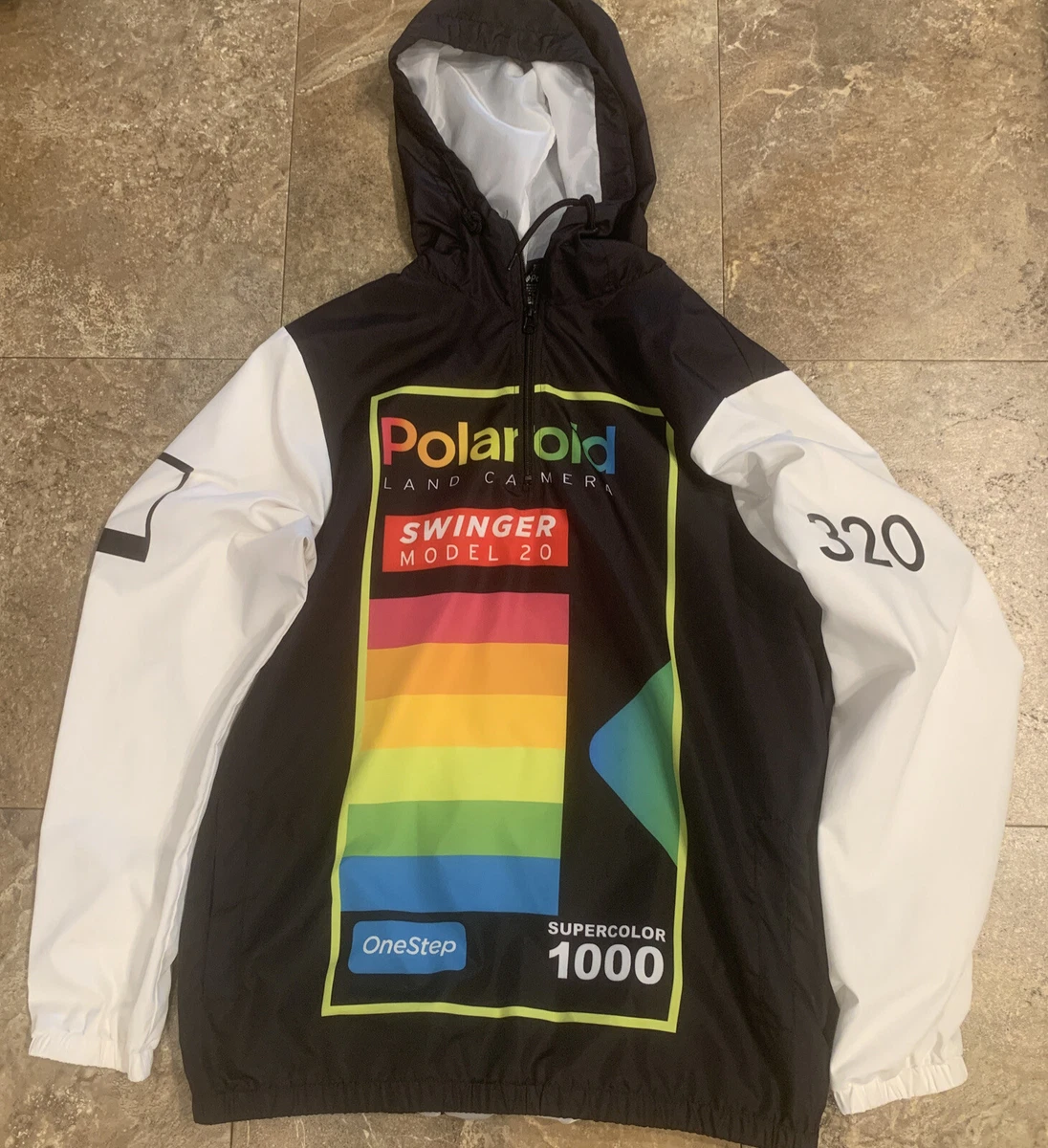 Men s Polaroid Camera L Windbreaker Hoodie Jacket 1 4 Zip Rare