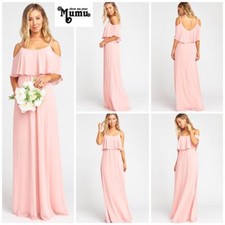 Show Me Your Mumu Caitlin Women's Pink Ruffle Maxi Dress size S Cold Shoulder DE