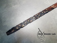Wide brown burnt studded Leather Long Guitar Strap Custom Acoustic Electric