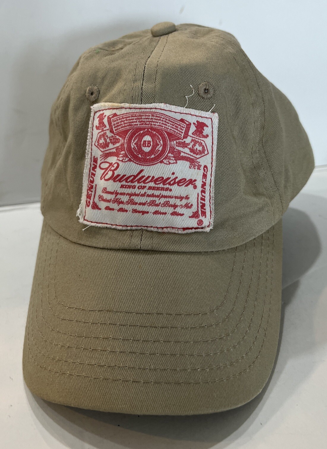 Anheuser-Busch Budweiser Khaki Tan Strap Back Hat Patch Baseball One Size