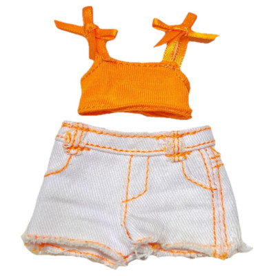 Rainbow High Poppy Rowan Junior Jr 9''' Doll Outfit White Orange Denim Shorts Top