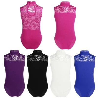 INHZOY Girls Sleeveless Ballet Gymnastics Dance Leotard Floral Lace Bodysuit Dancewear