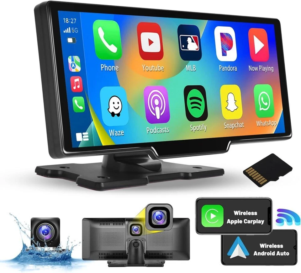 9,3" Tragbares Autoradio Drahtlos Carplay Android Auto IPS Bildschirm BT +Kamera - Bild 2 von 4