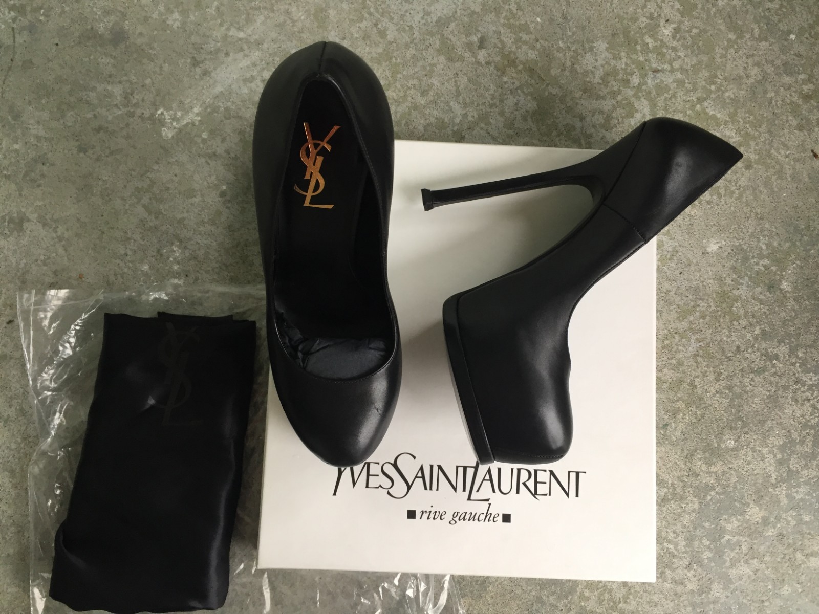 Décolleté nuove con scatola YSL Yves Saint Laurent taglia IT 38 5 NERE omaggio due plateau in pelle
