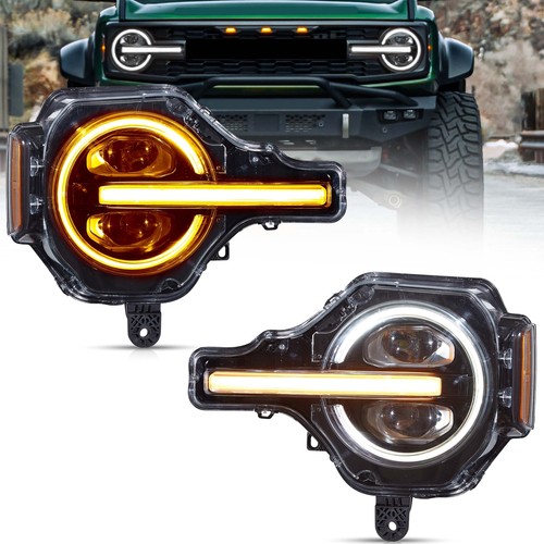 For 2021-2024 Ford Bronco FULL LED Headlights W/White Amber DRL Front Lamps Sets