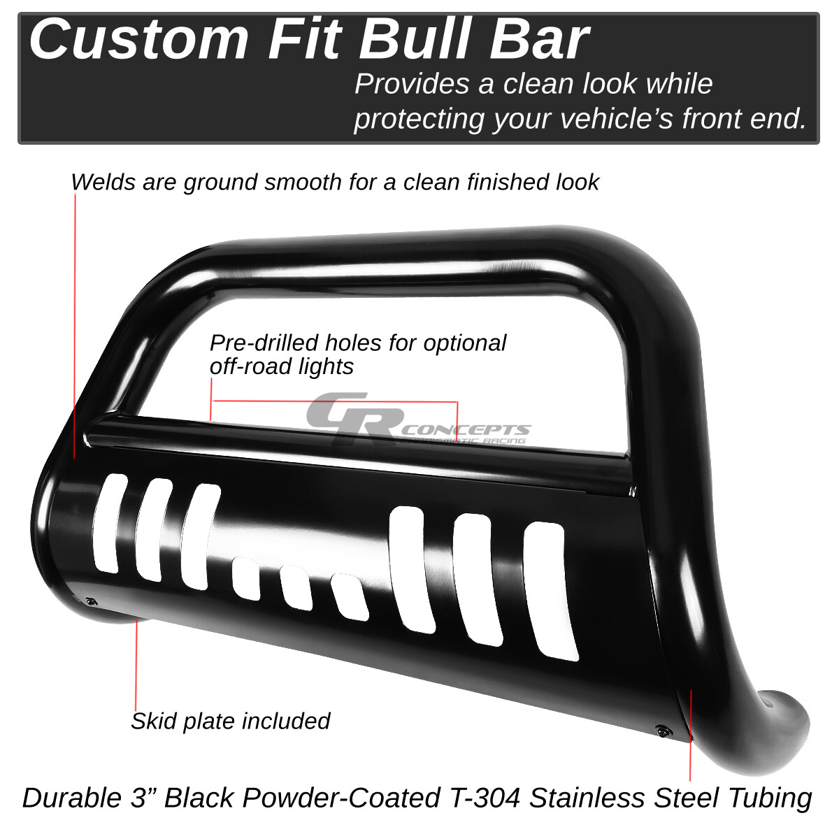 BLACK 3" BULL BAR BUMPER GRILLE/GRILL GUARD FOR 1617 HONDA PILOT 2017