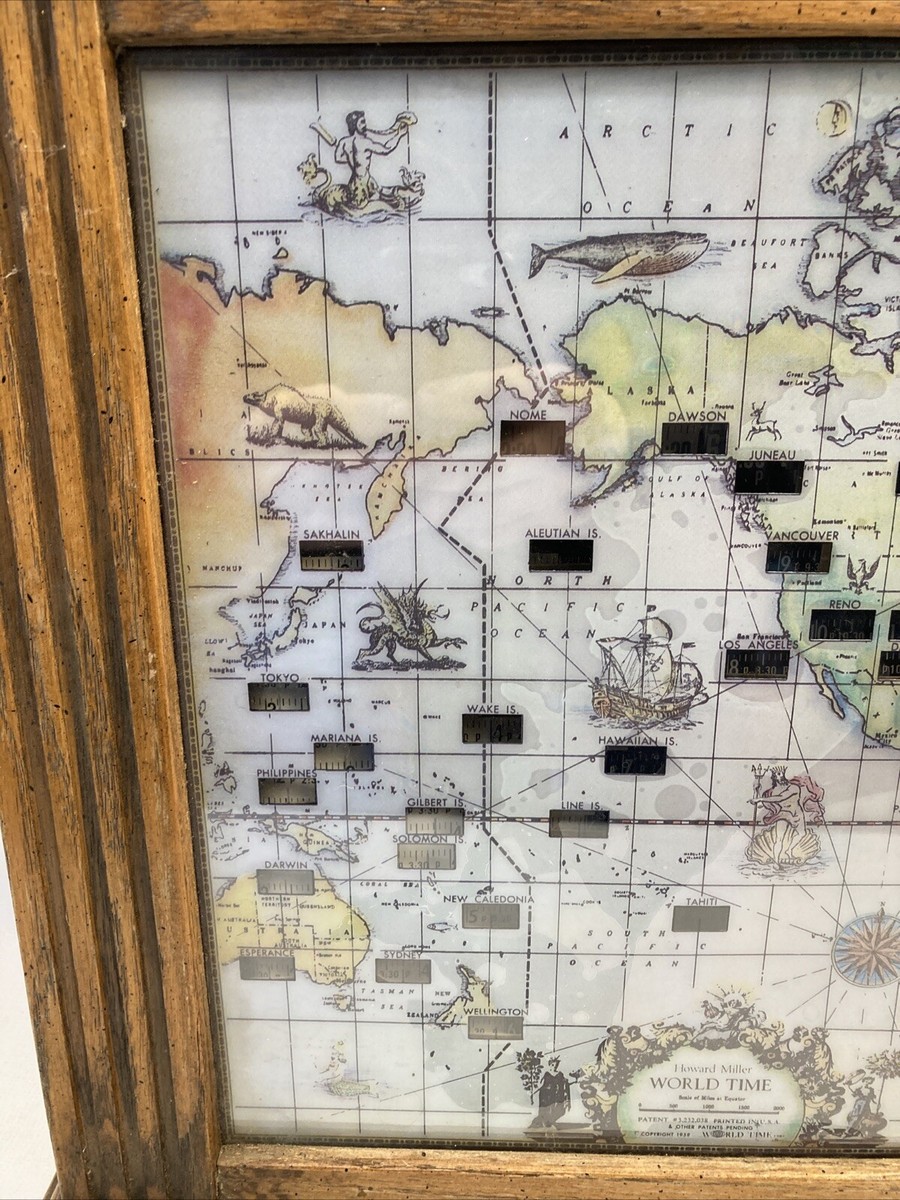 1959 Howard Miller World Time Zone Clock Model 4625 Electric