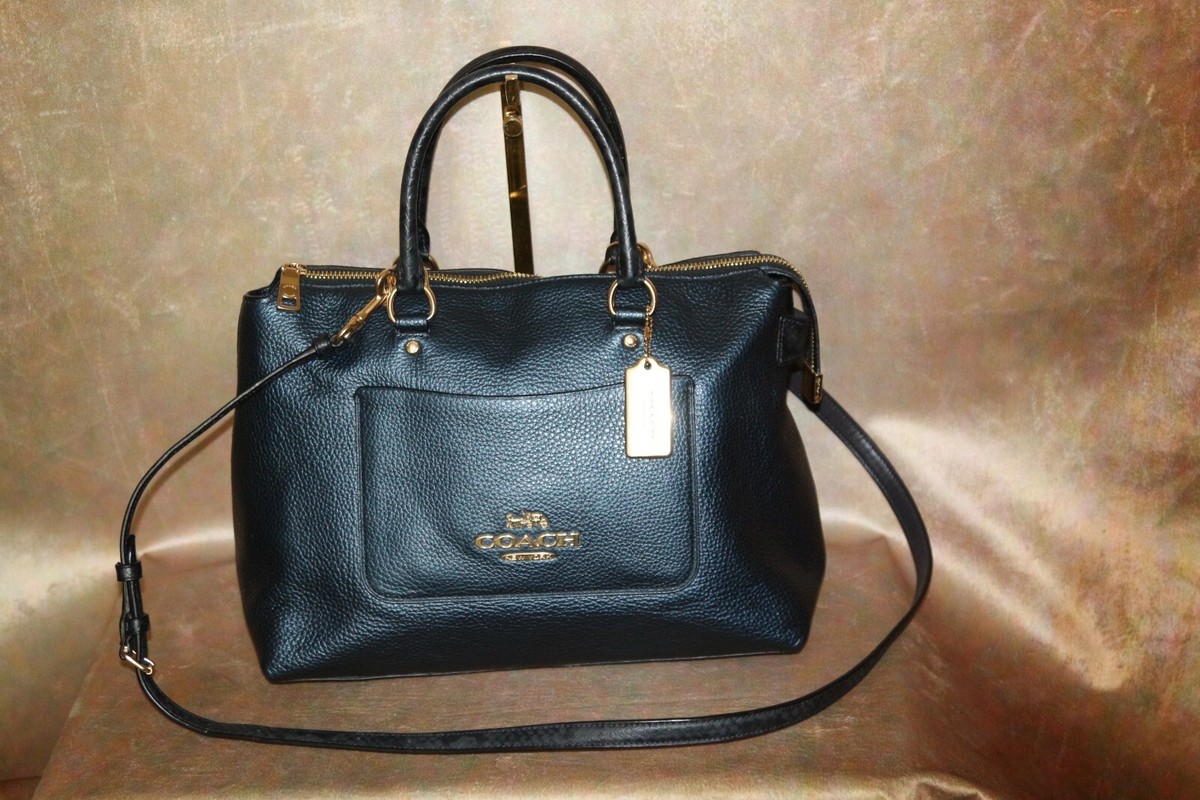 COACH BROOKLYN 34 CARRYALL METALLIC NAVY HANDBAG AND CROSSBODY BAG