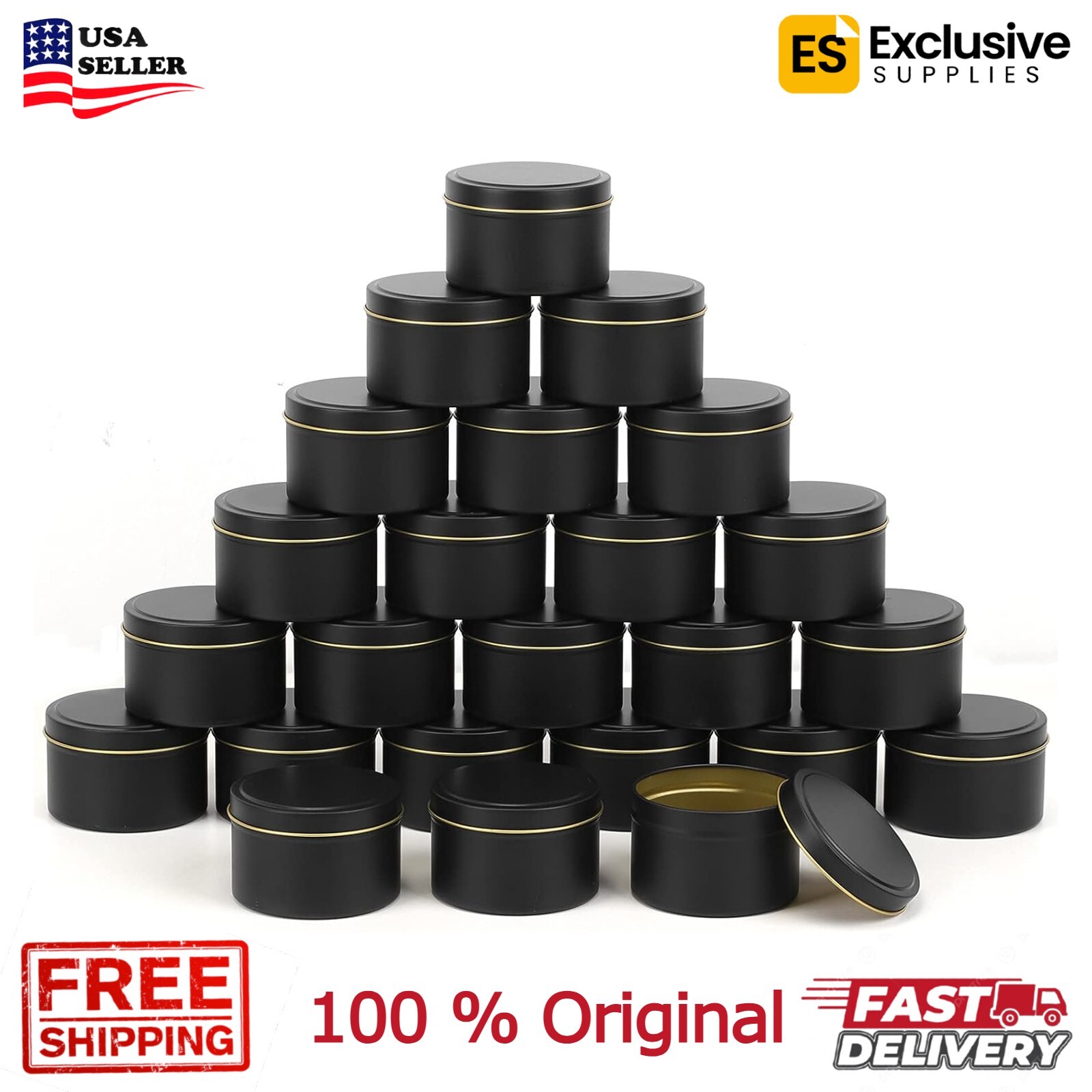 24 Pack Candle Tins 8 oz with Lids and Labels for Candle Making (Black)