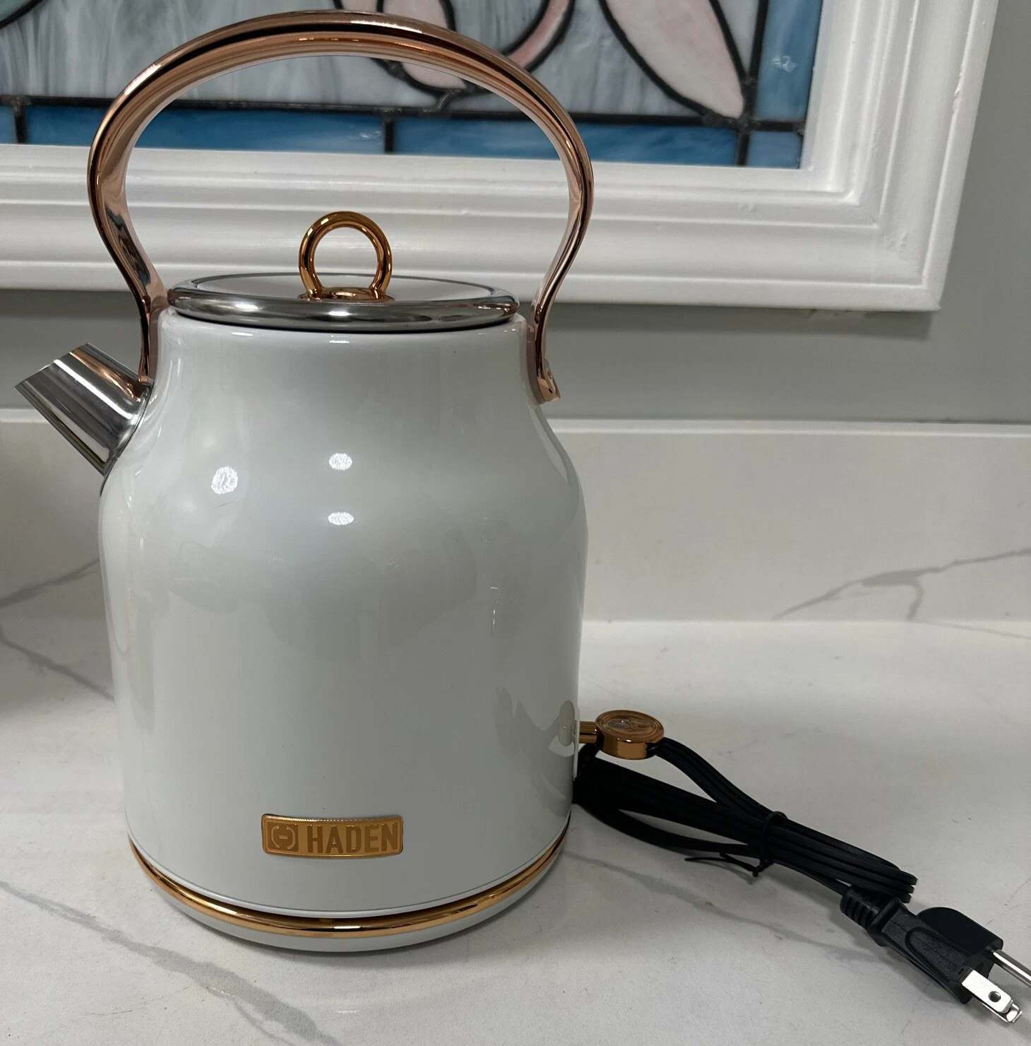 Haden Heritage 1.7L Stainless Steel Retro Electric Kettle, Ivory/Copper NEW